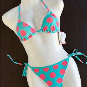 Roxy Aqua and Coral Polka Dot Bikini